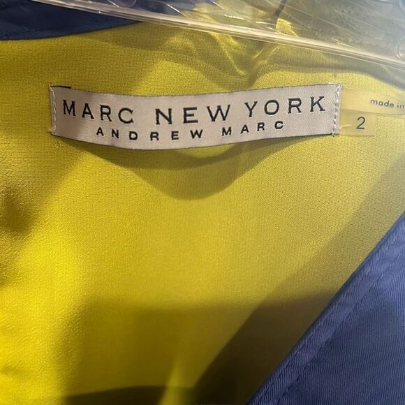 Marc New York Andrew Marc Bodycon Shift Dress Stitching Details Cap Sleeves Blue - Picture 3 of 16